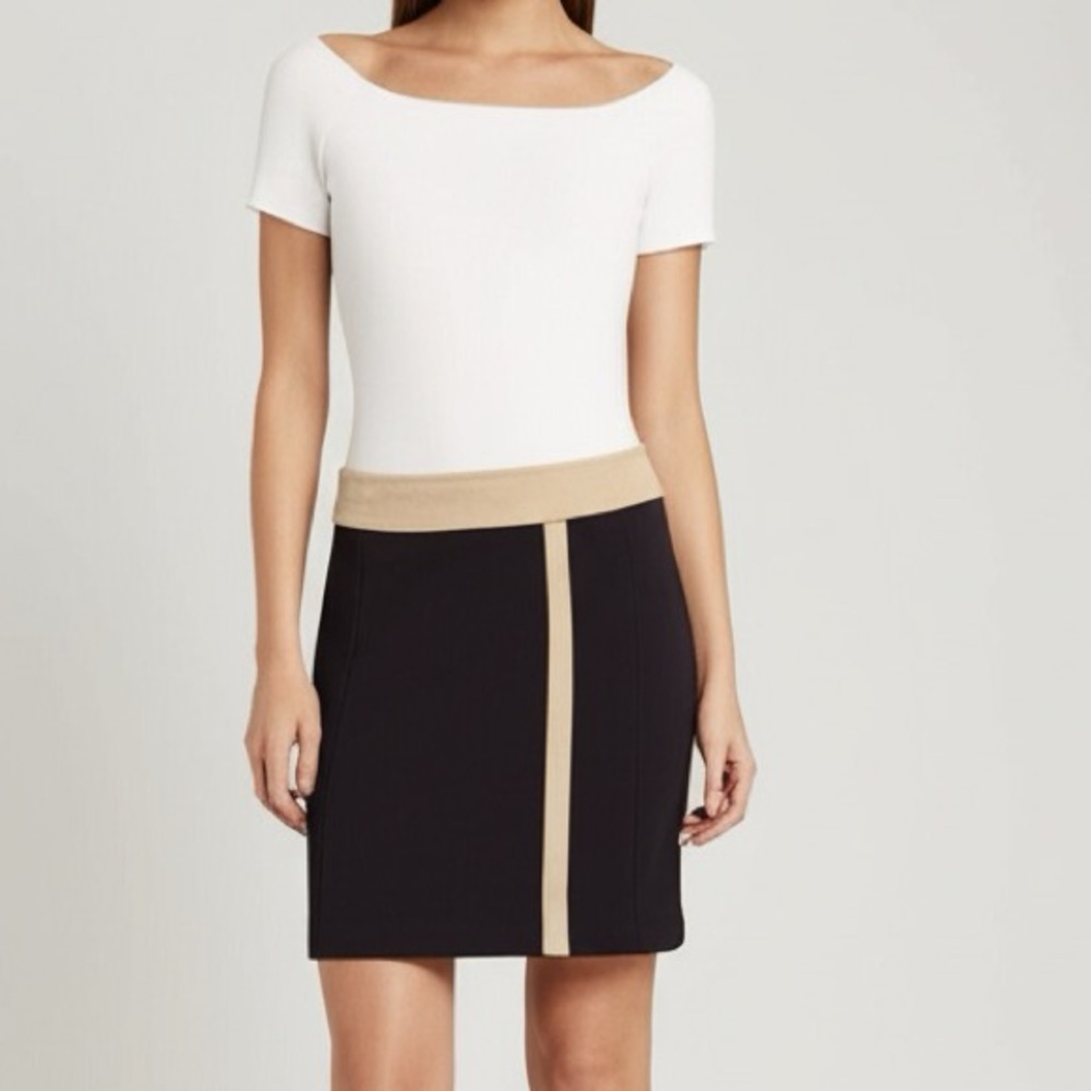 Y2K Amelia Colorblock Stripe Knit Mini Pencil Skirt Espresso Brown Cream Office